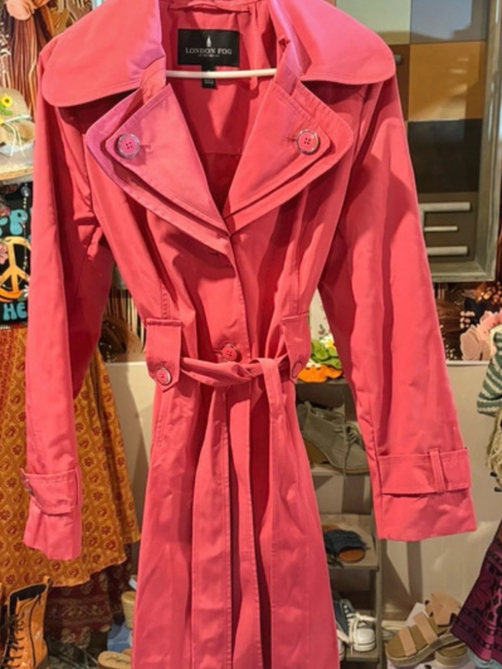 London Fog Bright Pink Double-Breasted Trench Coat with Belt
